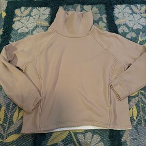 Ministry of Supply Hybrid Fleece Funnel Neck Pullover Sweatshirt Medium Cream